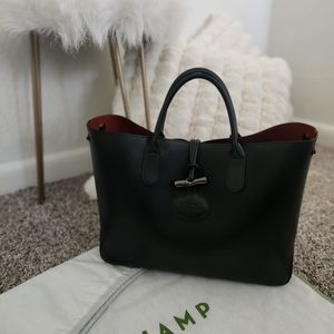 Longchamp Black Leather Roseau Bag